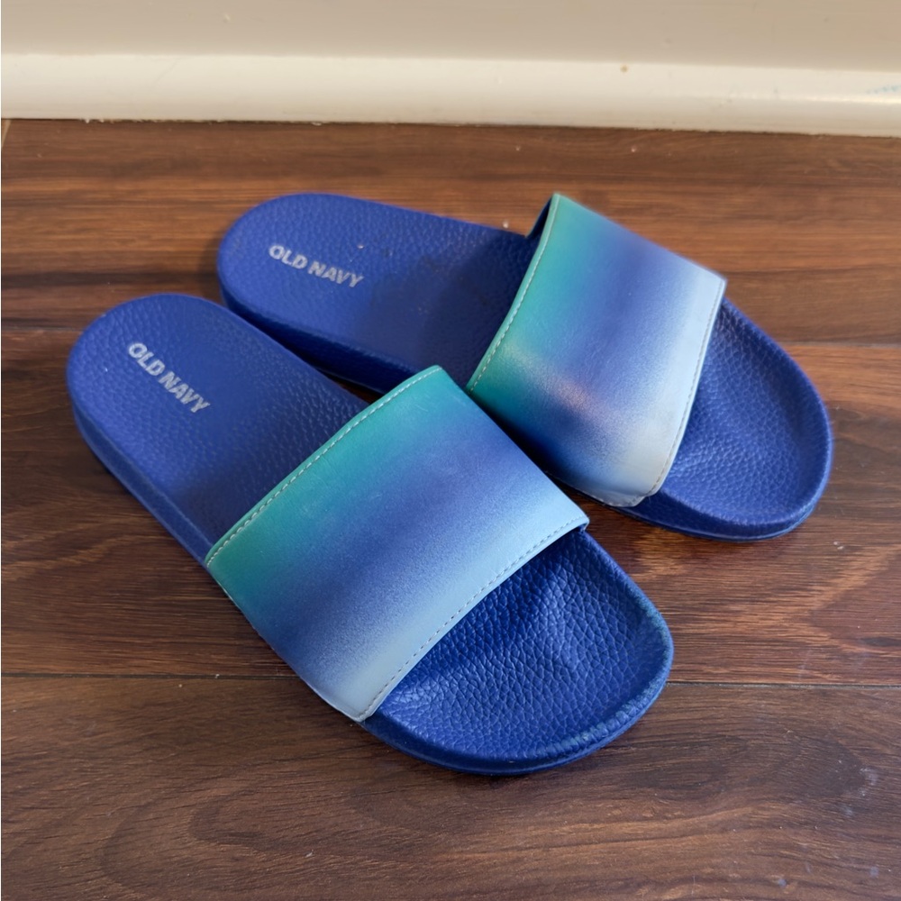 Old Navy Blue and Green Gradient Slide Sandals-kids size 3-4